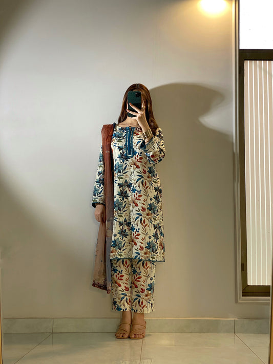 DIGITAL PRINTED SWISS LAWN 3pcs (UNSTICHED) ( SOFT BLOOM)