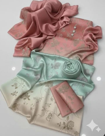 Digital Print Silk 3pcs ( PEACH AQUA BANARSI)