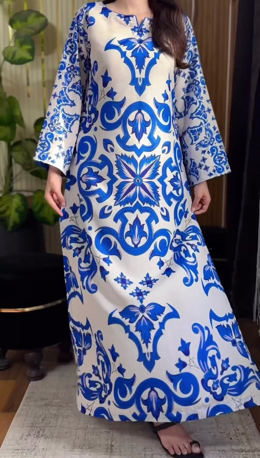 Hania Aamir Inspired Viral Kaftan 2pcs – Swiss Lawn Stitched