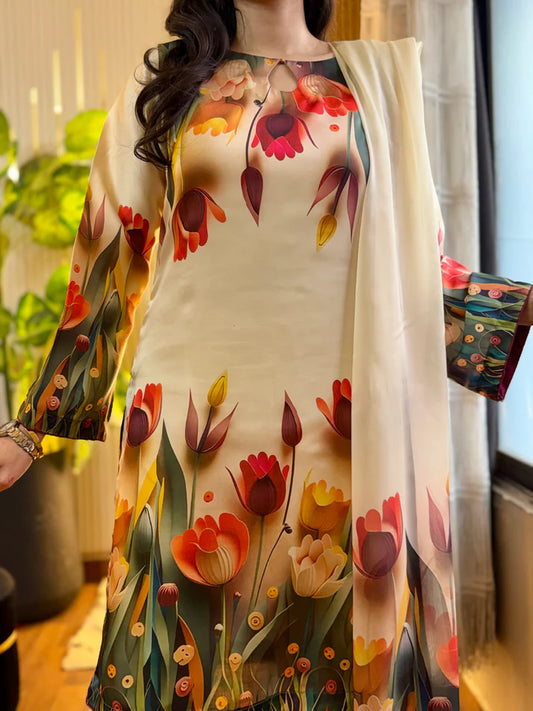 DIGITAL PRINTED SLIK 3PCS (3D FLOWERS)