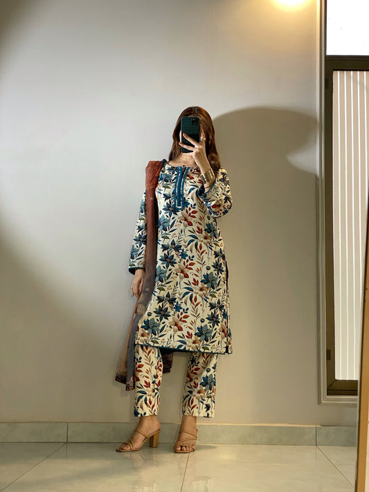 DIGITAL PRINTED SWISS LAWN 3pcs (UNSTICHED) ( SOFT BLOOM)