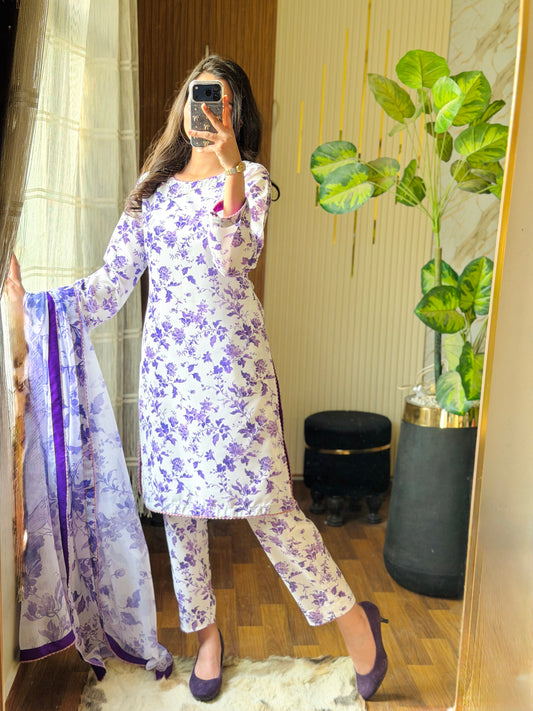 DIGITAL PRINTED SWISS LAWN 3pcs (UNSTICHED) ( PURPLE WHITE)
