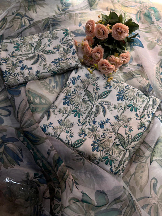DIGITAL PRINTED SWISS LAWN 3pcs (Soft Aqua Flora)