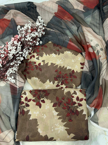DIGITAL PRINTED SWISS LAWN 3pcs (UNSTICHED) (BROWN FLORAL)