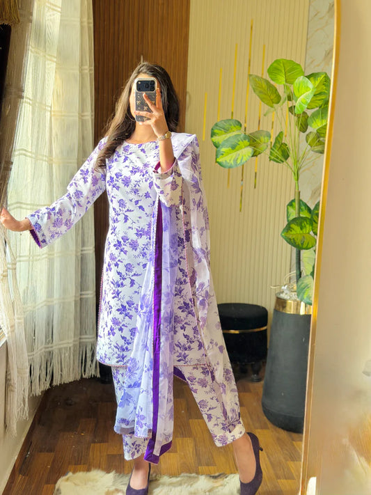 DIGITAL PRINTED SWISS LAWN 3pcs (PURPLE WHITE)
