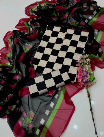 DIGITAL PRINTED SWISS LAWN 3pcs (UNSTICHED) (BLACK SKIN)