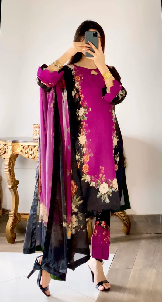 DIGITAL PRINTED SLIK 3PCS (PURPLE BLACK)