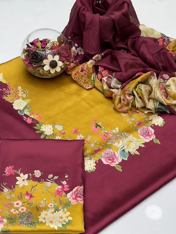 Digital Print Silk 3pcs (MUSTRD MEHROON)