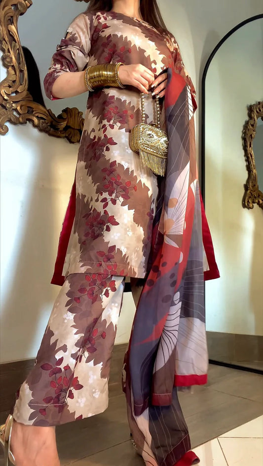 DIGITAL PRINTED SWISS LAWN 3pcs (BROWN FLORAL)