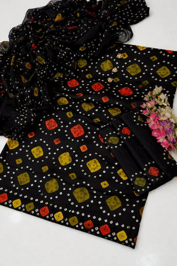 DIGITAL PRINTED SWISS LAWN 3pcs (UNSTICHED) (BLACK CHUNRI)