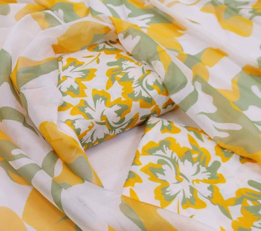 DIGITAL PRINTED SWISS LAWN 3pcs (UNSTICHED) ( YELLOW WHITE)