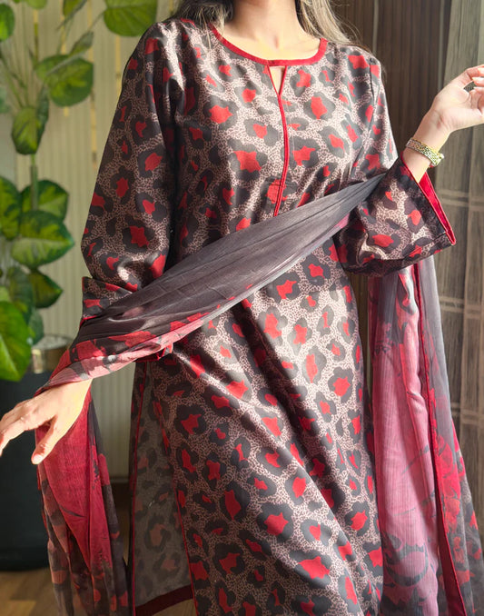 DIGITAL PRINTED SWISS LAWN 3pcs (RED CHEETAH)