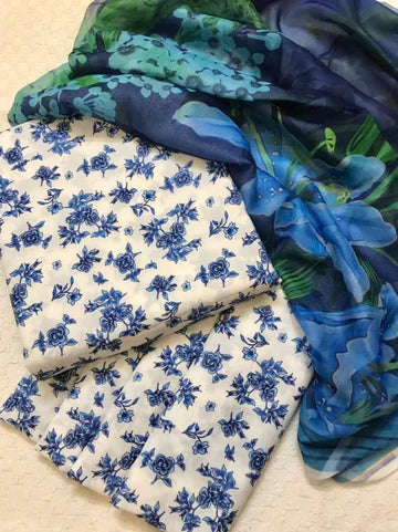 DIGITAL PRINTED SWISS LAWN 3pcs (UNSTICHED) (WHITE BLUE)
