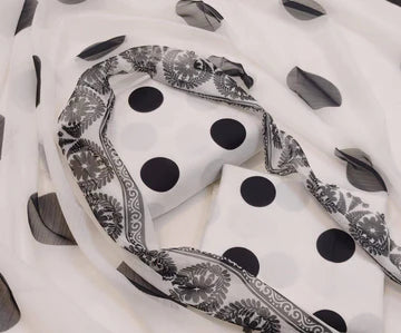 DIGITAL PRINTED SWISS LAWN 3pcs (UNSTICHED) (BLACK POLKA)