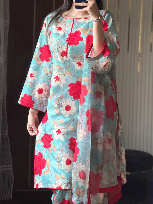 DIGITAL PRINTED SWISS LAWN 3pcs (RED FLORAL)
