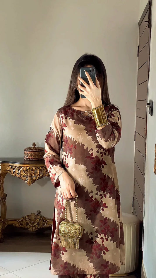 DIGITAL PRINTED SWISS LAWN 3pcs (BROWN FLORAL)